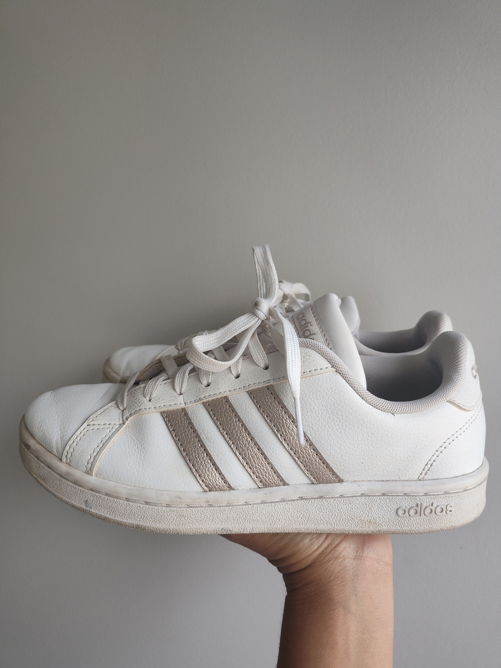 adidas White Sneakers with Beige Stripes